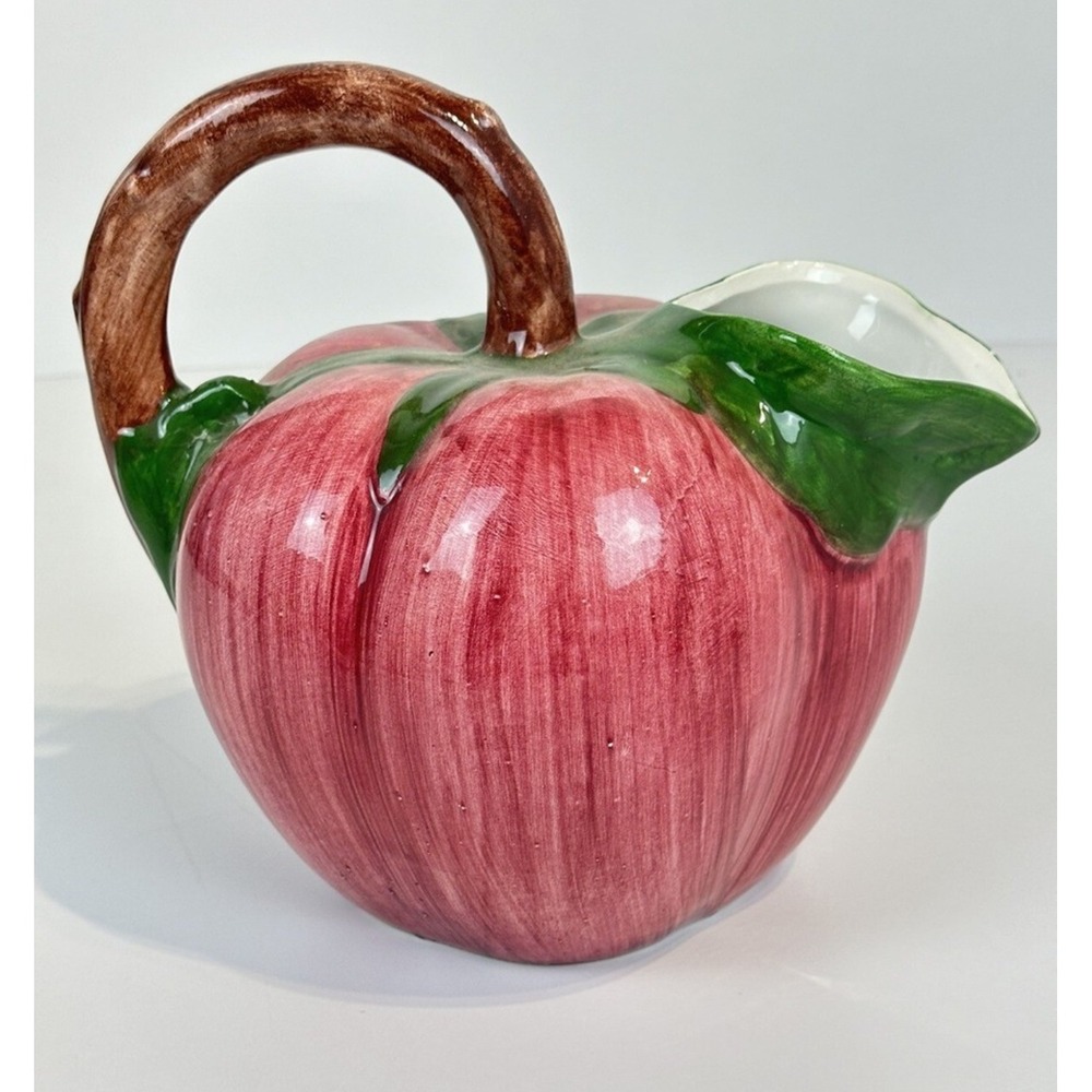 VTG Bassano (Italy) Majolica Hand Painted Tomato Shaped Ceramic Pitcher 24oz